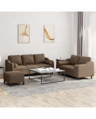 Ensemble de canapés 3 pcs avec coussins marron tissu | Mobilier & Déco