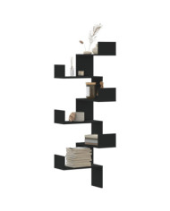 Étagère murale d'angle noir 45x45x147 cm bois d'ingénierie | Mobilier & Déco