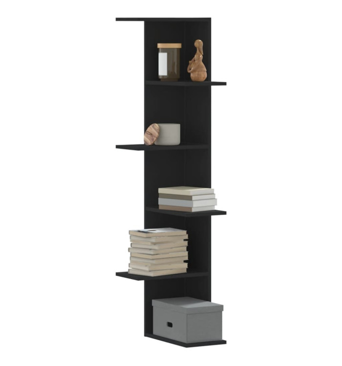 Étagère d'angle murale noir 36,5x36,5x140 cm bois d'ingénierie | Mobilier & Déco