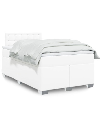 Sommier à lattes de lit avec matelas blanc 120x190cm similicuir | Mobilier & Déco