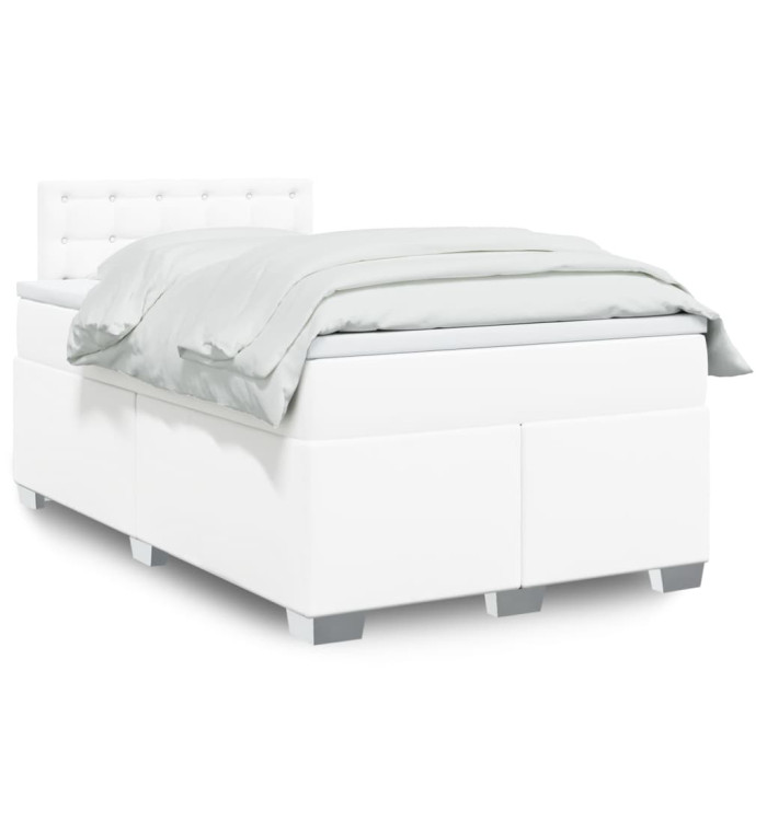 Sommier à lattes de lit avec matelas blanc 120x190cm similicuir | Mobilier & Déco
