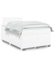 Sommier à lattes de lit avec matelas blanc 120x190cm similicuir | Mobilier & Déco
