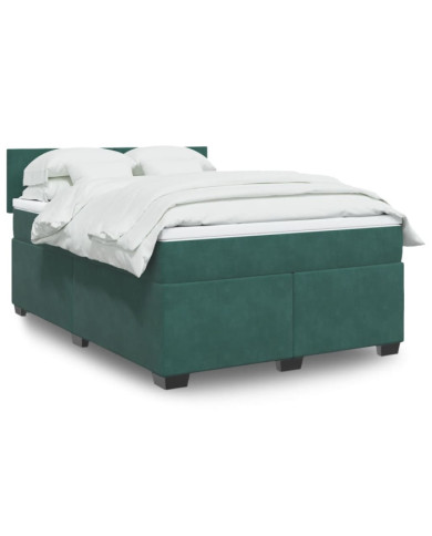Sommier à lattes de lit et matelas Vert foncé 140x200cm Velours | Mobilier & Déco