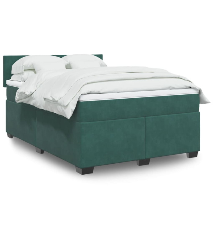 Sommier à lattes de lit et matelas Vert foncé 140x200cm Velours | Mobilier & Déco