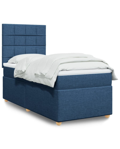 Sommier à lattes de lit avec matelas Bleu 90x190 cm Tissu | Mobilier & Déco
