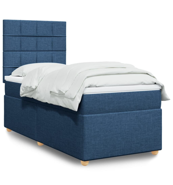 Sommier à lattes de lit avec matelas Bleu 90x190 cm Tissu | Mobilier & Déco