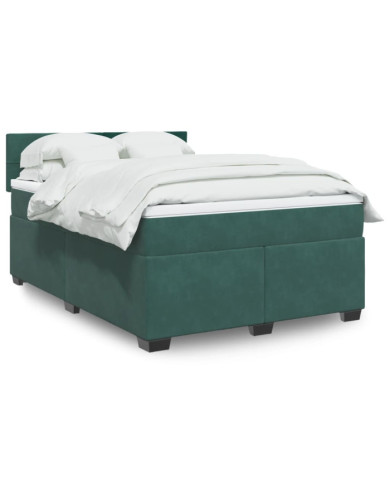 Sommier à lattes de lit et matelas Vert foncé 140x200cm Velours | Mobilier & Déco