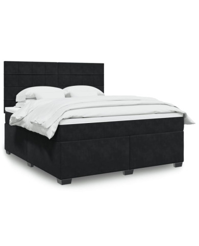 Sommier à lattes de lit avec matelas Noir 180x200 cm Velours | Mobilier & Déco