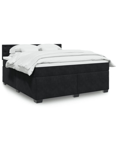 Sommier à lattes de lit avec matelas Noir 180x200 cm Velours | Mobilier & Déco