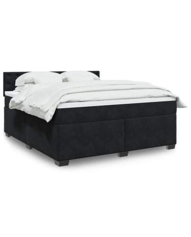 Sommier à lattes de lit avec matelas Noir 180x200 cm Velours | Mobilier & Déco