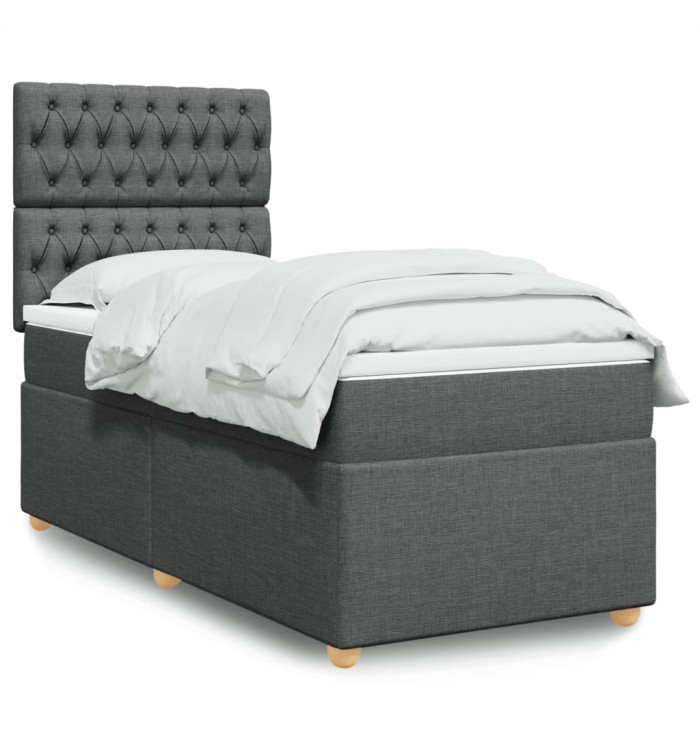 Sommier à lattes de lit et matelas Gris foncé 90x190 cm Tissu | Mobilier & Déco