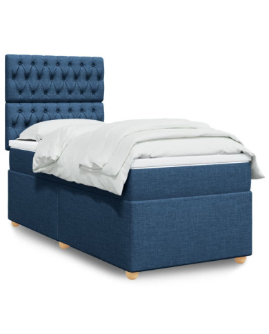 Sommier à lattes de lit avec matelas Bleu 90x190 cm Tissu | Mobilier & Déco
