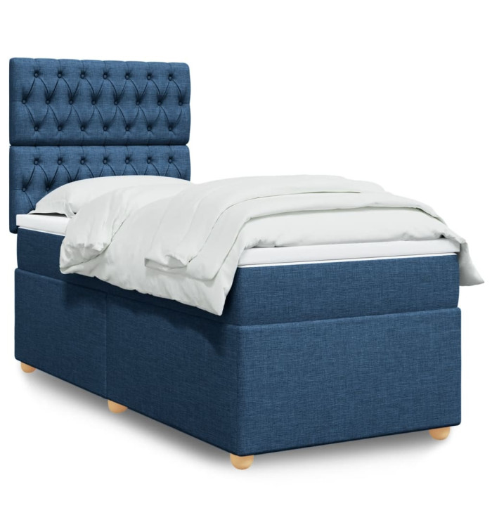 Sommier à lattes de lit avec matelas Bleu 90x190 cm Tissu | Mobilier & Déco