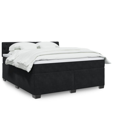 Sommier à lattes de lit avec matelas Noir 180x200 cm Velours | Mobilier & Déco
