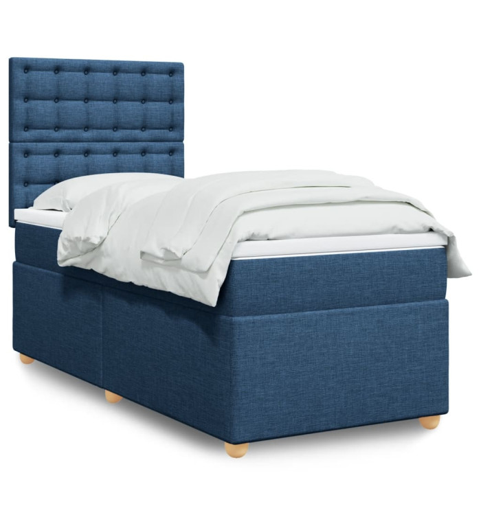 Sommier à lattes de lit avec matelas Bleu 90x190 cm Tissu | Mobilier & Déco