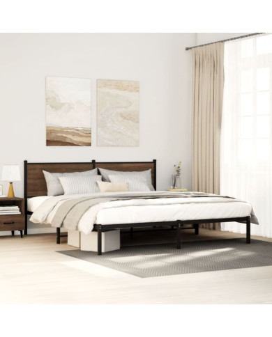 Cadre de lit en métal sans matelas chêne marron 200x200 cm | Mobilier & Déco