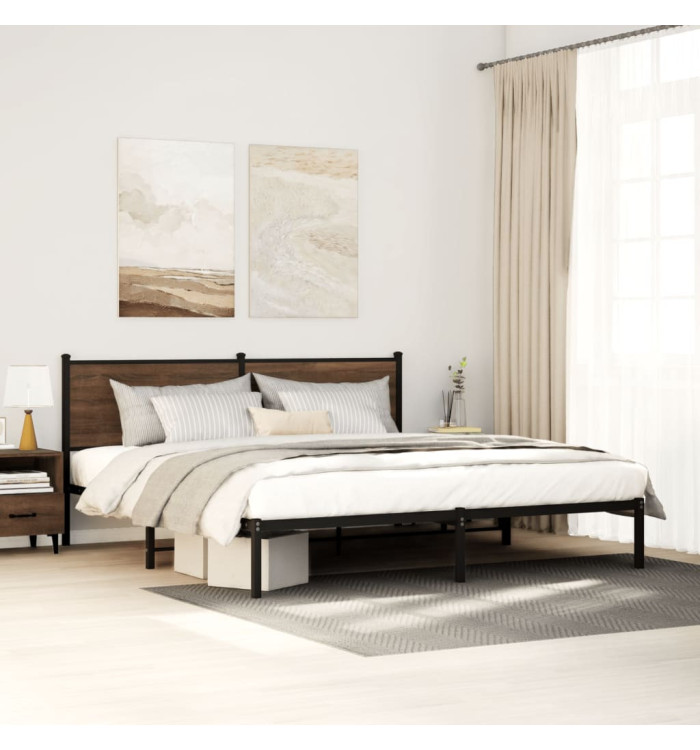 Cadre de lit en métal sans matelas chêne marron 200x200 cm | Mobilier & Déco