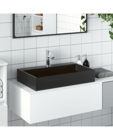 Vasque 60x38x11 cm fonte minérale/marbre noir mat | Mobilier & Déco