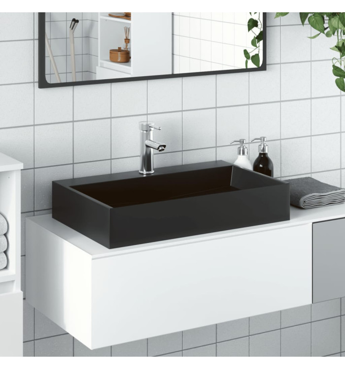 Vasque 60x38x11 cm fonte minérale/marbre noir mat | Mobilier & Déco