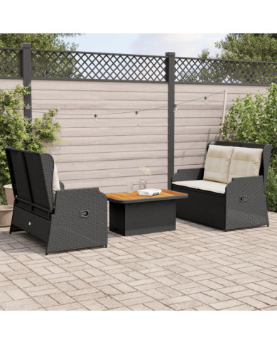 Salon de jardin 3 pcs avec coussins Noir Résine tressée | Mobilier & Déco