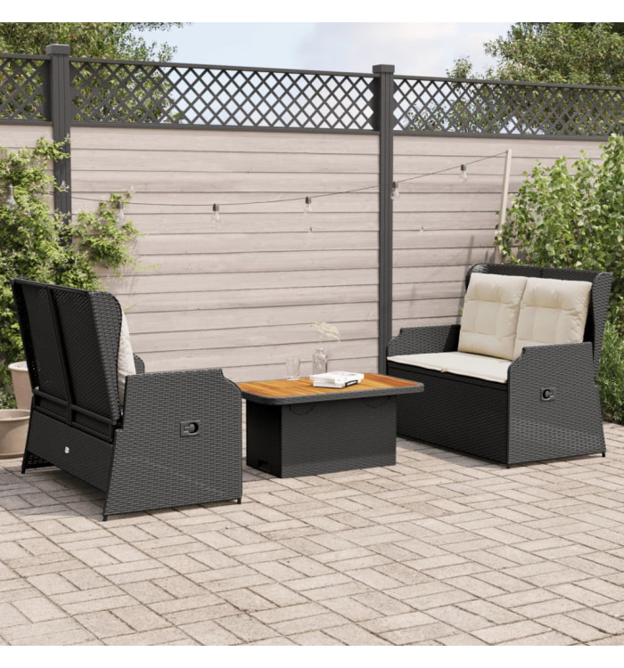Salon de jardin 3 pcs avec coussins Noir Résine tressée | Mobilier & Déco