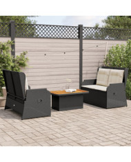 Salon de jardin 3 pcs avec coussins Noir Résine tressée | Mobilier & Déco