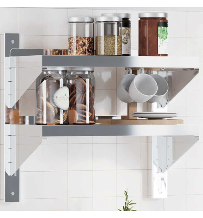 Étagère murale 2 niveaux 50x23,5x48 cm argenté acier inoxydable | Mobilier & Déco