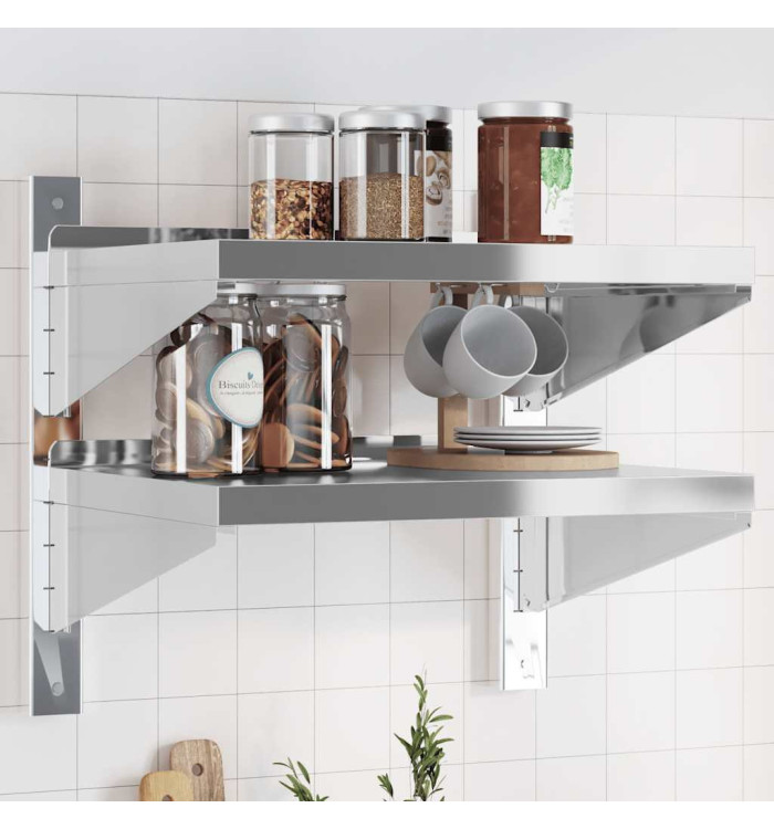 Étagère murale à 2 niveaux 50x40x48 cm argenté acier inoxydable | Mobilier & Déco