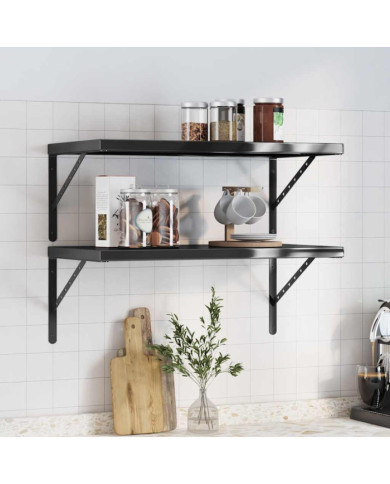 Étagères murales 2 pcs 75x40x3 cm noir acier inoxydable | Mobilier & Déco