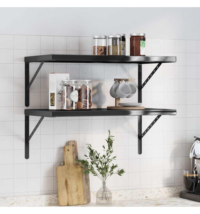 Étagères murales 2 pcs 75x40x3 cm noir acier inoxydable | Mobilier & Déco