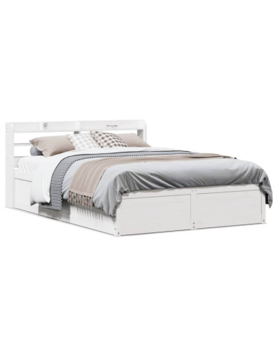 Cadre de lit avec tête de lit blanc 140x200 cm bois pin massif | Mobilier & Déco