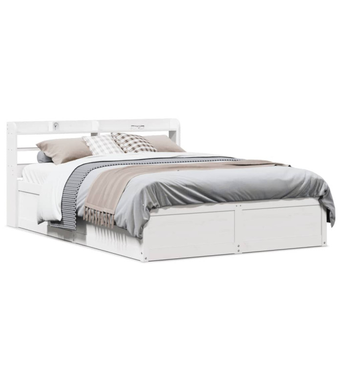 Cadre de lit avec tête de lit blanc 140x200 cm bois pin massif | Mobilier & Déco