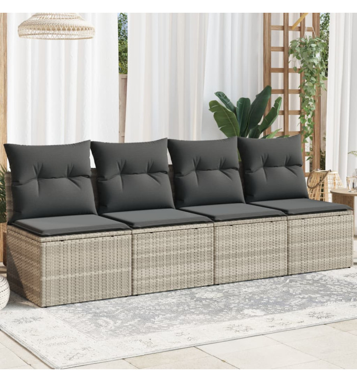 Canapé de jardin et coussins 4 places gris clair résine tressée | Mobilier & Déco