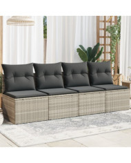 Canapé de jardin et coussins 4 places gris clair résine tressée | Mobilier & Déco
