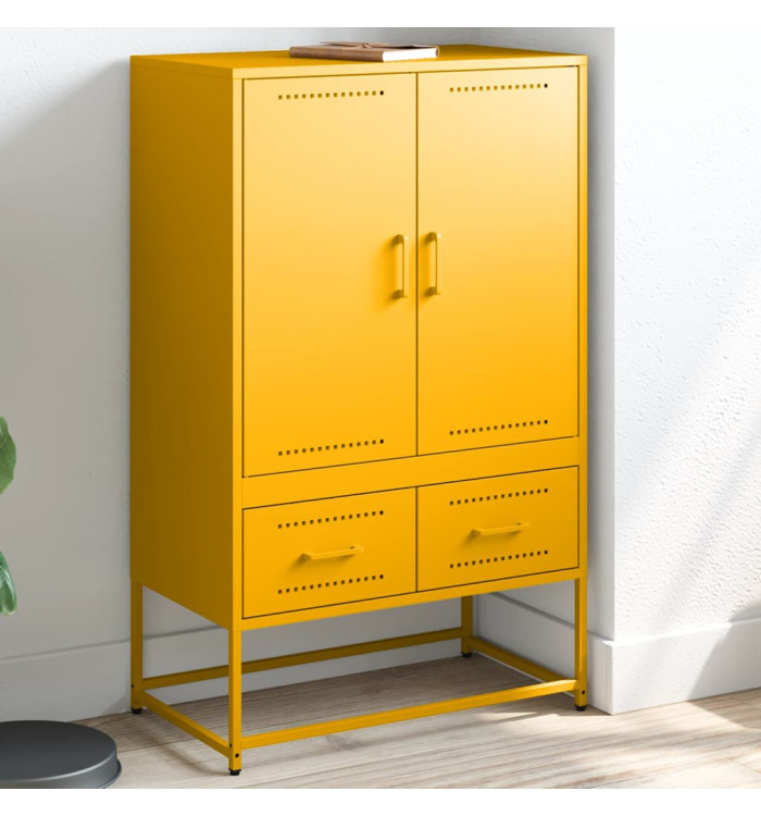 Buffet haut jaune moutarde 68x39x111,5 cm acier | Mobilier & Déco