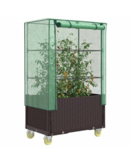 Jardinière surélevée avec housse et roues aspect rotin | Mobilier & Déco