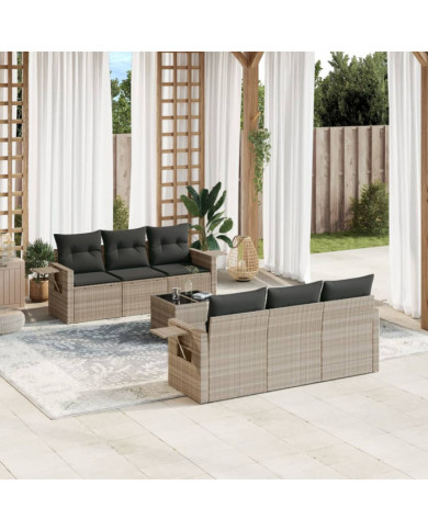 Salon de jardin avec coussins 7 pcs gris clair résine tressée | Mobilier & Déco