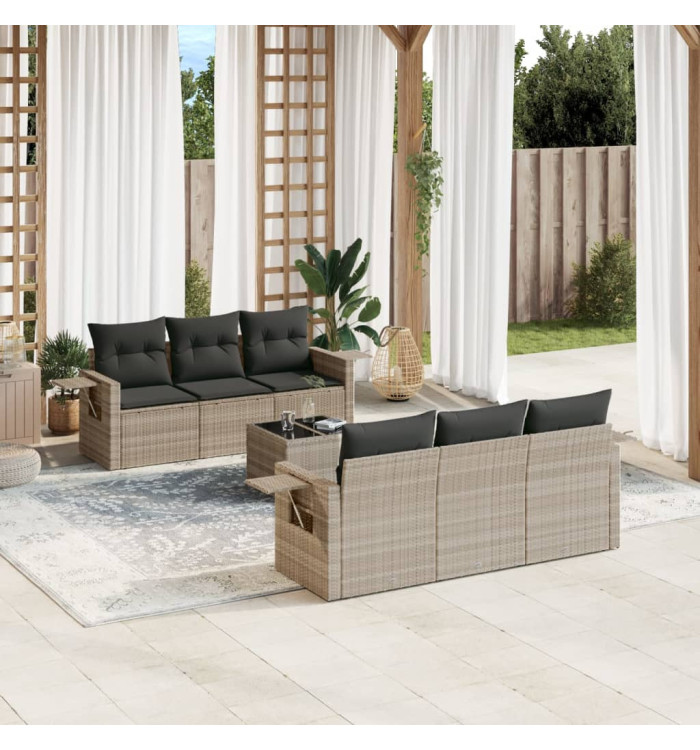 Salon de jardin avec coussins 7 pcs gris clair résine tressée | Mobilier & Déco
