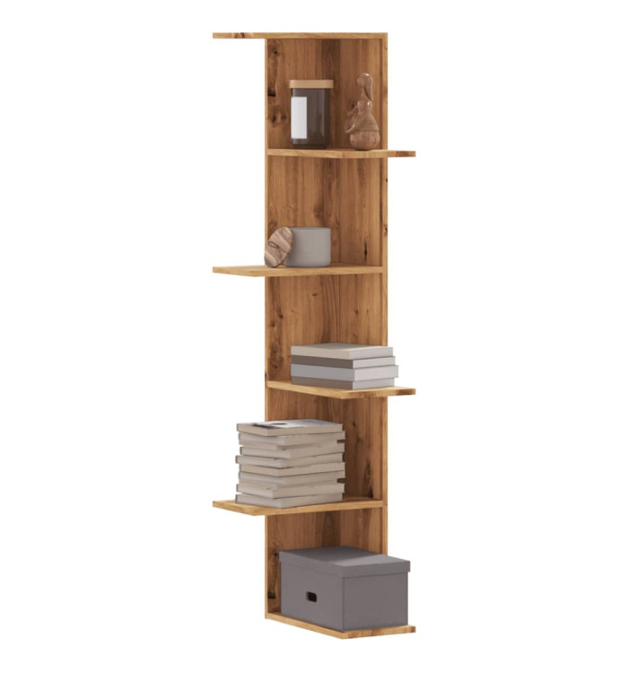 Étagère d'angle murale chêne artisanal bois d'ingénierie | Mobilier & Déco