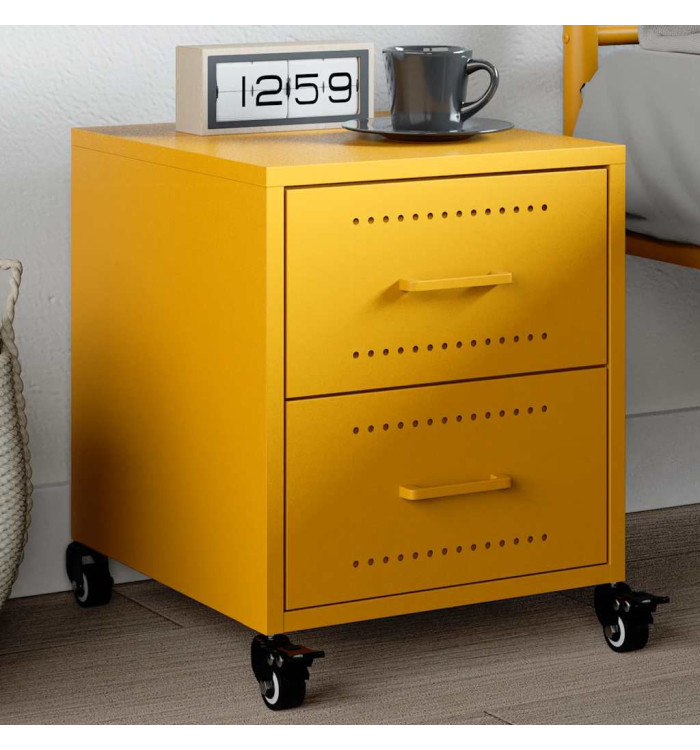 Table de chevet jaune moutarde 36x39x43,5 cm acier | Mobilier & Déco