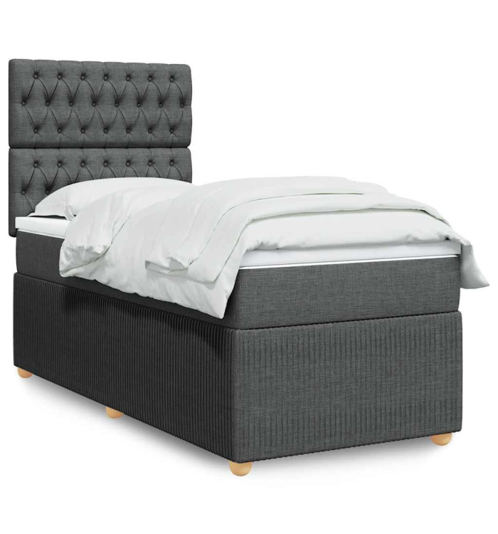 Sommier à lattes de lit et matelas Gris foncé 90x190 cm Tissu | Mobilier & Déco