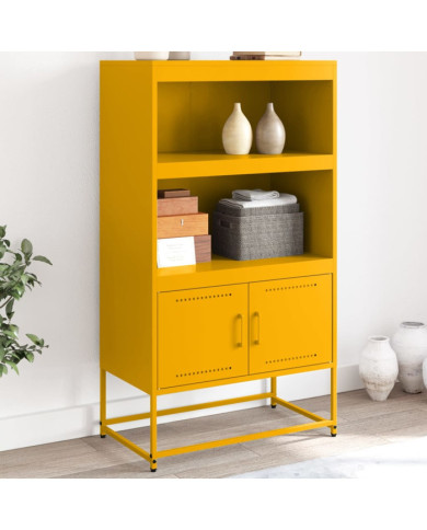 Buffet haut jaune moutarde 68,5x38,5x123,5 cm acier | Mobilier & Déco
