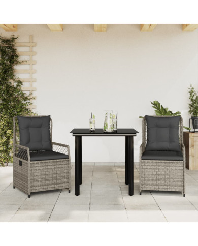 Ensemble à manger de jardin 3 pcs coussins gris résine tressée | Mobilier & Déco