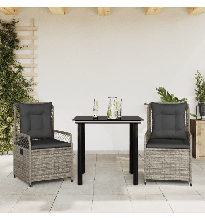 Ensemble à manger de jardin 3 pcs coussins gris résine tressée | Mobilier & Déco