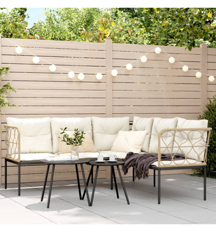 Canapé de jardin avec coussins forme de L noir acier textilène | Mobilier & Déco