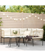 Canapé de jardin avec coussins forme de L noir acier textilène | Mobilier & Déco