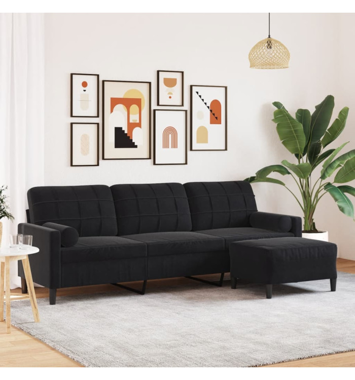 Canapé à 3 places avec repose-pieds Noir 210 cm Velours | Mobilier & Déco
