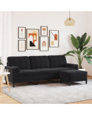 Canapé à 3 places avec repose-pieds Noir 210 cm Velours | Mobilier & Déco