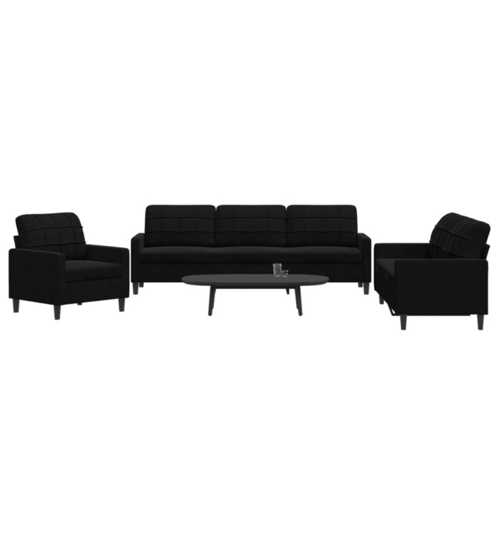Ensemble de canapés 3 pcs avec coussins Noir Velours | Mobilier & Déco