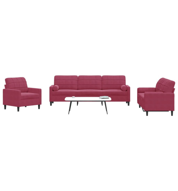 Ensemble de canapés 3 pcs avec coussins et traversins velours | Mobilier & Déco
